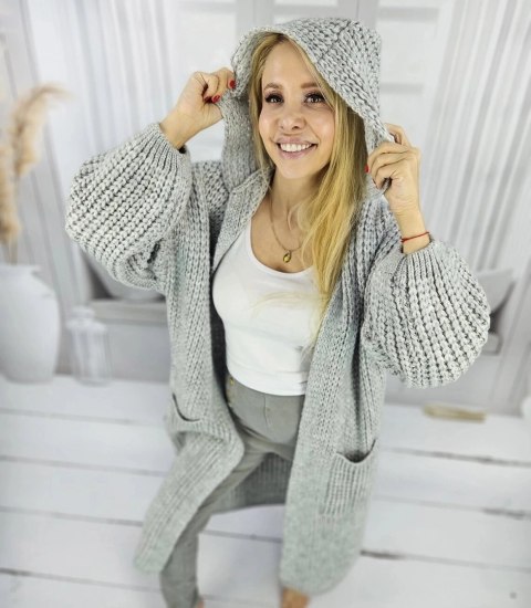 Długi ciepły kardigan sweter gruby splot VALERIA (Szary) S (36) Długi ciepły kardigan sweter gruby splot VALERIA (Szary) S (36)