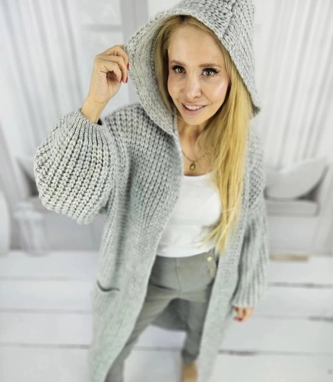 Długi ciepły kardigan sweter gruby splot VALERIA (Szary) S (36) Długi ciepły kardigan sweter gruby splot VALERIA (Szary) S (36)