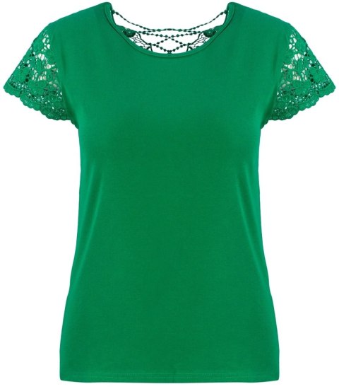 Bluzka koszulka krótki rękaw ozdobiona koronką Elegancka LUIZA (Zielony) L/XL Bluzka koszulka krótki rękaw ozdobiona koronką Elegancka LUIZA (Zielony) L/XL