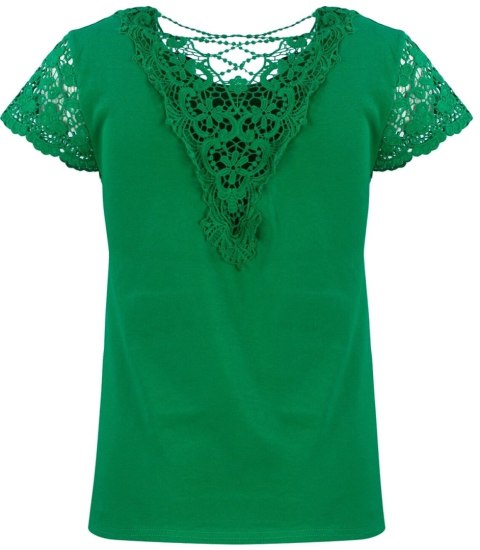 Bluzka koszulka krótki rękaw ozdobiona koronką Elegancka LUIZA (Zielony) L/XL Bluzka koszulka krótki rękaw ozdobiona koronką Elegancka LUIZA (Zielony) L/XL