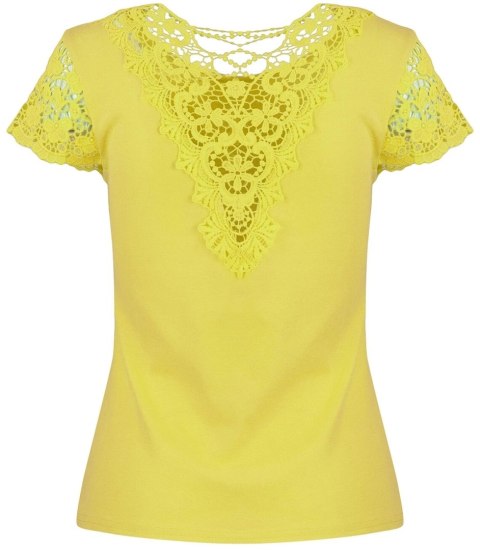 Bluzka koszulka krótki rękaw ozdobiona koronką Elegancka LUIZA (Żółty) L/XL Bluzka koszulka krótki rękaw ozdobiona koronką Elegancka LUIZA (Żółty) L/XL