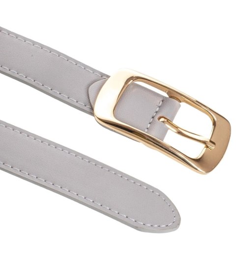 Gładki damski pasek z eko skóry ze złotą sprzączką Elegancki 115x2 cm (Szary) Gładki damski pasek z eko skóry ze złotą sprzączką Elegancki 115x2 cm (Szary)