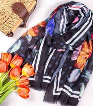 Stylowa chusta chustka szal wiskoza we wzory Elegancka 180cmx90cm (Wielokolorowy)