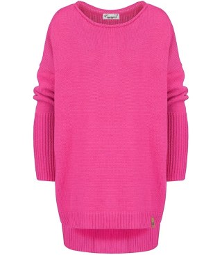 Sweter damski gładki luźny z dlłuższym tyłem SOPHIA (Różowy)