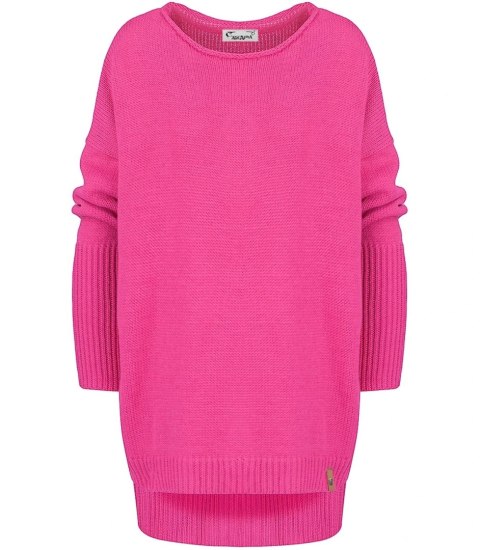 Sweter damski gładki luźny z dlłuższym tyłem SOPHIA (Różowy) Sweter damski gładki luźny z dlłuższym tyłem SOPHIA (Różowy)