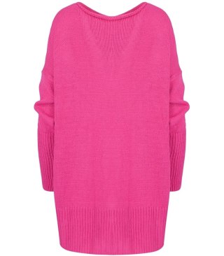 Sweter damski gładki luźny z dlłuższym tyłem SOPHIA (Różowy)