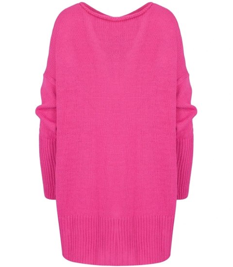 Sweter damski gładki luźny z dlłuższym tyłem SOPHIA (Różowy) Sweter damski gładki luźny z dlłuższym tyłem SOPHIA (Różowy)