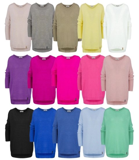 Sweter damski gładki luźny z dlłuższym tyłem SOPHIA (Różowy) Sweter damski gładki luźny z dlłuższym tyłem SOPHIA (Różowy)