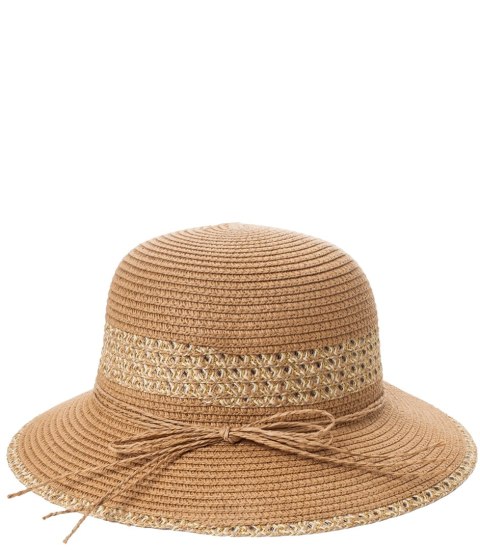 Damski kapelusz słomkowy chapeau-cloche złota nitka (Brązowy) Damski kapelusz słomkowy chapeau-cloche złota nitka (Brązowy)