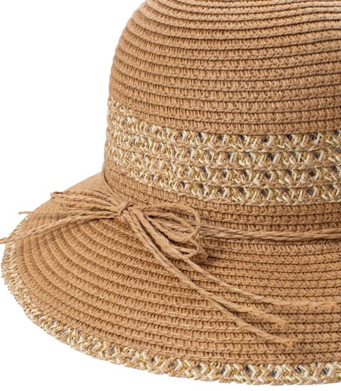 Damski kapelusz słomkowy chapeau-cloche złota nitka (Brązowy) Damski kapelusz słomkowy chapeau-cloche złota nitka (Brązowy)
