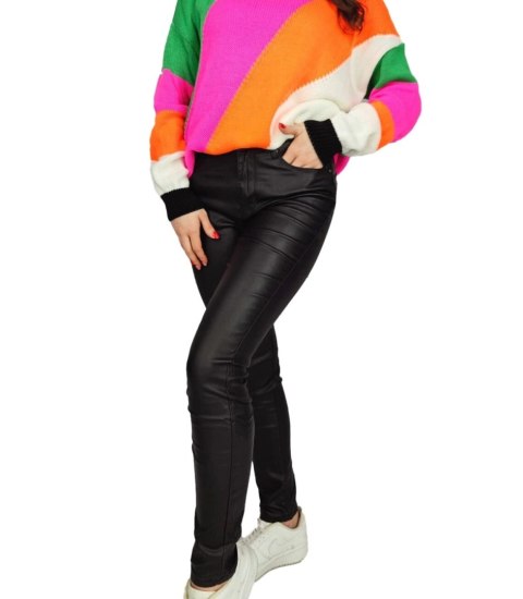 Damskie spodnie PUSH-UP woskowane skinny fit Eleganckie ADELA (Czarny) 42 Damskie spodnie PUSH-UP woskowane skinny fit Eleganckie ADELA (Czarny) 42