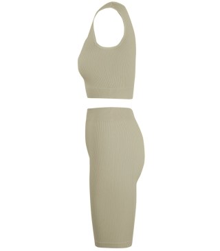 Sportowy prążkowany zestaw legginsy +top szerokie ramiączka MISSY (Beżowy) 4XL/5XL