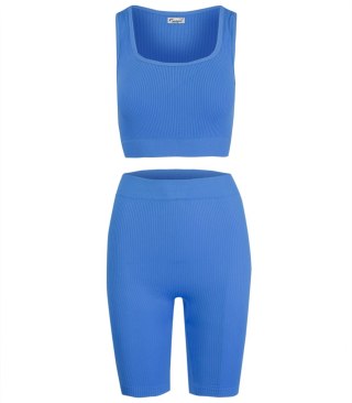Sportowy prążkowany zestaw legginsy +top szerokie ramiączka MISSY (Niebieski) 4XL/5XL