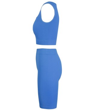 Sportowy prążkowany zestaw legginsy +top szerokie ramiączka MISSY (Niebieski) 4XL/5XL