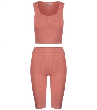 Sportowy prążkowany zestaw legginsy +top szerokie ramiączka MISSY (Różowy) 4XL/5XL