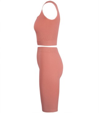 Sportowy prążkowany zestaw legginsy +top szerokie ramiączka MISSY (Różowy) 4XL/5XL