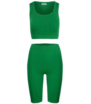 Sportowy prążkowany zestaw legginsy +top szerokie ramiączka MISSY (Zielony) 2XL/3XL
