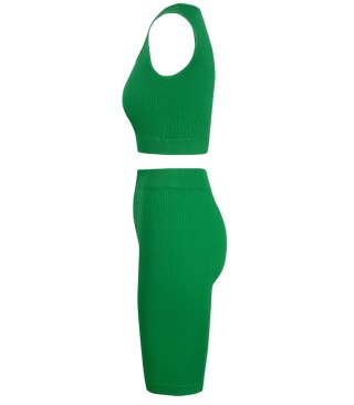 Sportowy prążkowany zestaw legginsy +top szerokie ramiączka MISSY (Zielony) 2XL/3XL