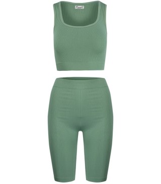 Sportowy prążkowany zestaw legginsy +top szerokie ramiączka MISSY (Zielony) 4XL/5XL