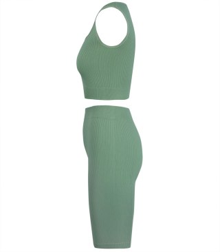 Sportowy prążkowany zestaw legginsy +top szerokie ramiączka MISSY (Zielony) 4XL/5XL