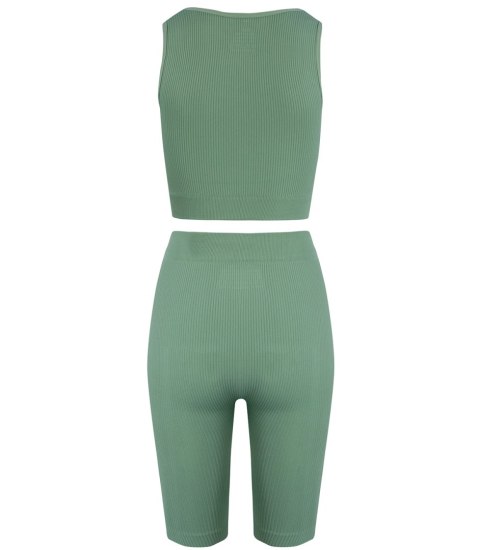 Sportowy prążkowany zestaw legginsy +top szerokie ramiączka MISSY (Zielony) 4XL/5XL