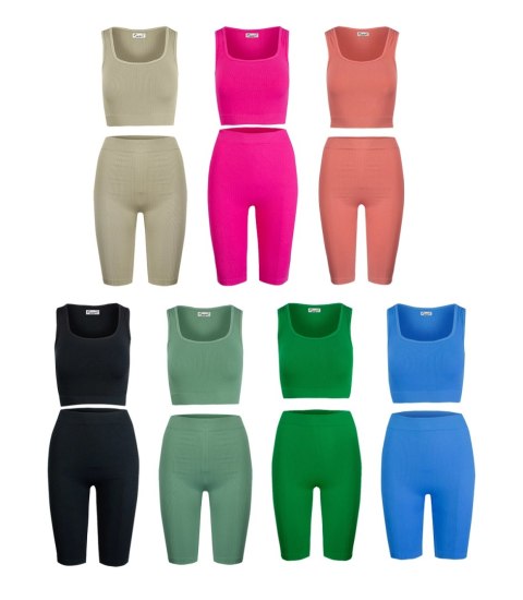 Sportowy prążkowany zestaw legginsy +top szerokie ramiączka MISSY (Zielony) 4XL/5XL