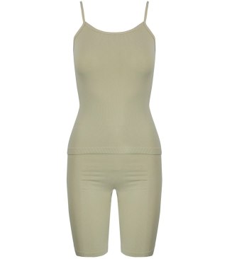 Sportowy zestaw komplet legginsy + top na ramiączka TULLY (Beżowy) L/XL