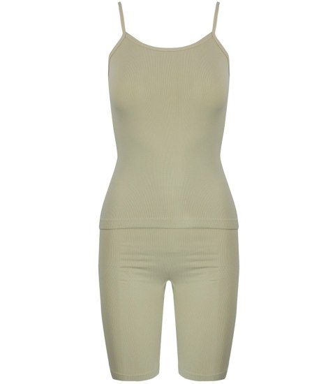 Sportowy zestaw komplet legginsy + top na ramiączka TULLY (Beżowy) L/XL