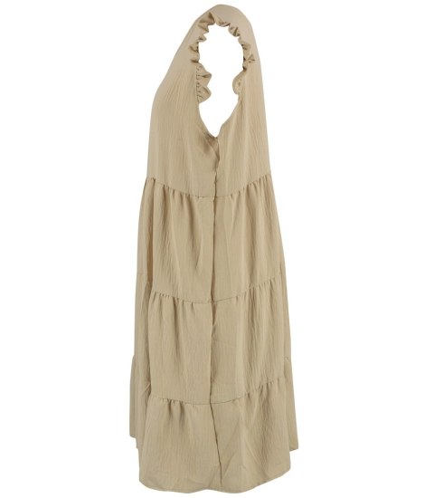 Urocza sukienka letnia midi z falbankami lużna oversize IZABELL (Beżowy) Urocza sukienka letnia midi z falbankami lużna oversize IZABELL (Beżowy)