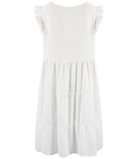 Urocza sukienka letnia midi z falbankami lużna oversize IZABELL (Biały) Urocza sukienka letnia midi z falbankami lużna oversize IZABELL (Biały)