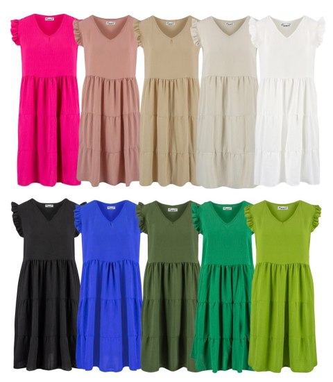 Urocza sukienka letnia midi z falbankami lużna oversize IZABELL (Biały) Urocza sukienka letnia midi z falbankami lużna oversize IZABELL (Biały)