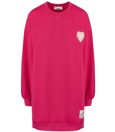 Długa bluza sukienka oversize z naszywką sercem MARTA (Różowy) L (40) Długa bluza sukienka oversize z naszywką sercem MARTA (Różowy) L (40)
