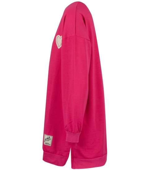 Długa bluza sukienka oversize z naszywką sercem MARTA (Różowy) L (40) Długa bluza sukienka oversize z naszywką sercem MARTA (Różowy) L (40)