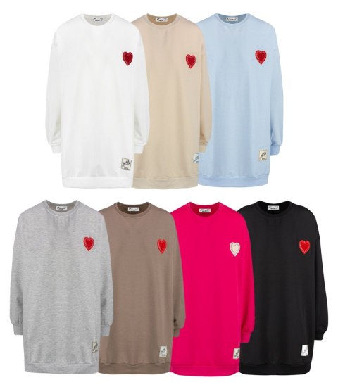 Długa bluza sukienka oversize z naszywką sercem MARTA (Różowy) L (40) Długa bluza sukienka oversize z naszywką sercem MARTA (Różowy) L (40)