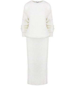 Dzianinowy komplet sweter + spódnica w jednolitym kolorze BELLA (Biały)