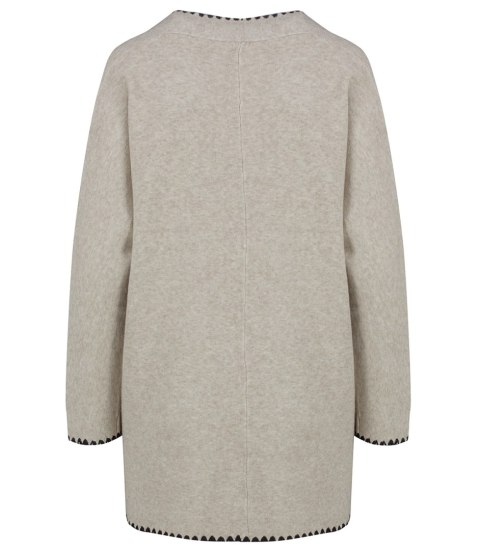 Stylowy kardigan sweter AZALIA zapinany na guzik ozdobne obszycie (Beżowy) XL/2XL Stylowy kardigan sweter AZALIA zapinany na guzik ozdobne obszycie (Beżowy) XL/2XL