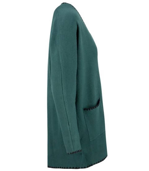 Stylowy kardigan sweter AZALIA zapinany na guzik ozdobne obszycie (Zielony) XL/2XL Stylowy kardigan sweter AZALIA zapinany na guzik ozdobne obszycie (Zielony) XL/2XL