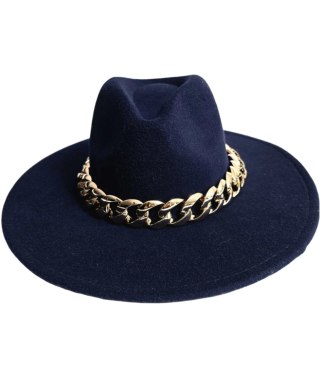 Elegancki damski kapelusz z łańcuchem stylowy Panama (Granatowy)