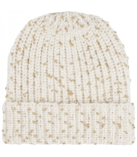Ciepła czapka damska ze złotą nitką BEANIE zimowa jesienna (Biały || Złoty) Ciepła czapka damska ze złotą nitką BEANIE zimowa jesienna (Biały || Złoty)