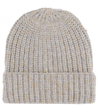Ciepła czapka damska ze złotą nitką BEANIE zimowa jesienna (Szary || Złoty)