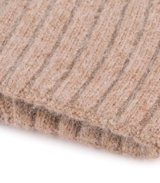 Ciepła prążkowana czapka damska BEANIE zimowa jesienna jednokolorowa (Beżowy)