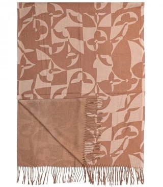 Ciepły stylowy szal szalik abstrakcyjny wzór miękki gładki 180x70 cm (Wielokolorowy || Beżowy)