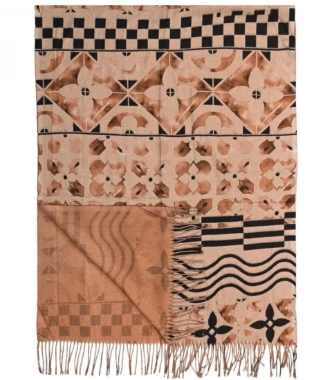 Ciepły szal szalik wzór mozaika błyszcząca nitka miękki gładki 180x70 cm (Wielokolorowy || Beżowy) Ciepły szal szalik wzór mozaika błyszcząca nitka miękki gładki 180x70 cm (Wielokolorowy || Beżowy)