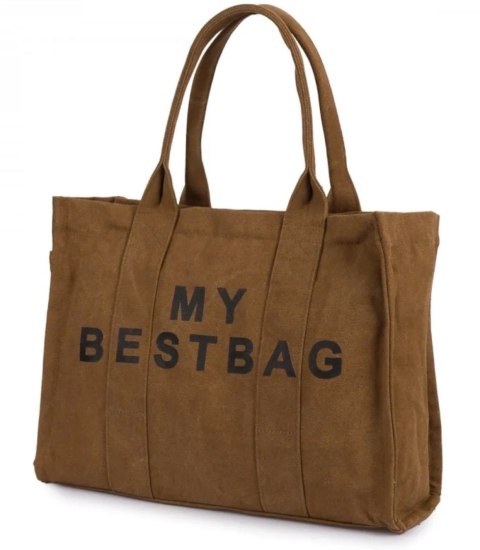 Duża torba shopperka jednokolorowa z napisem "My Bestbag" (Brązowy) Duża torba shopperka jednokolorowa z napisem "My Bestbag" (Brązowy)