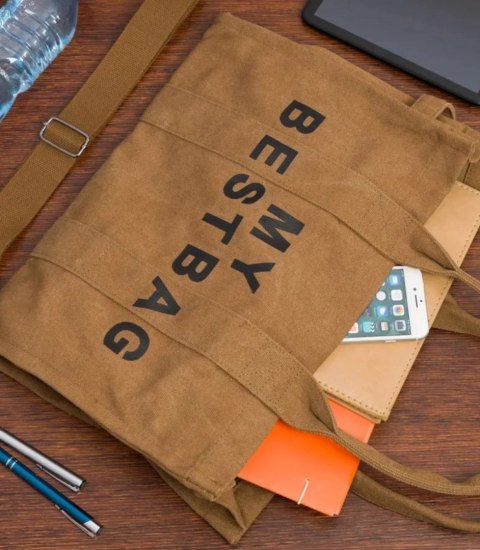 Duża torba shopperka jednokolorowa z napisem "My Bestbag" (Brązowy) Duża torba shopperka jednokolorowa z napisem "My Bestbag" (Brązowy)