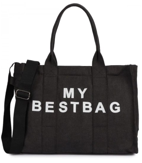 Duża torba shopperka jednokolorowa z napisem "My Bestbag" (Czarny) Duża torba shopperka jednokolorowa z napisem "My Bestbag" (Czarny)