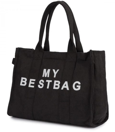 Duża torba shopperka jednokolorowa z napisem "My Bestbag" (Czarny) Duża torba shopperka jednokolorowa z napisem "My Bestbag" (Czarny)