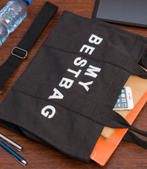 Duża torba shopperka jednokolorowa z napisem "My Bestbag" (Czarny) Duża torba shopperka jednokolorowa z napisem "My Bestbag" (Czarny)