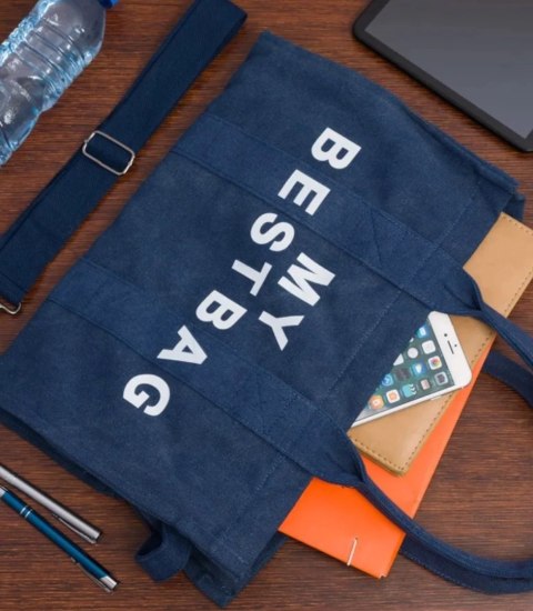 Duża torba shopperka jednokolorowa z napisem "My Bestbag" (Niebieski) Duża torba shopperka jednokolorowa z napisem "My Bestbag" (Niebieski)