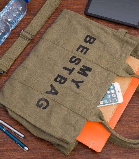 Duża torba shopperka jednokolorowa z napisem "My Bestbag" (Zielony)